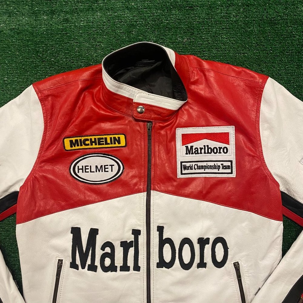 Marlboro Vintage 90s Leather Racing Jacket - Picture 2 of 4